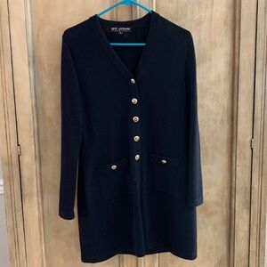 ST JOHN BASICS Black Knit Cardigan With Gold & Black Enamel Buttons SZ 4
